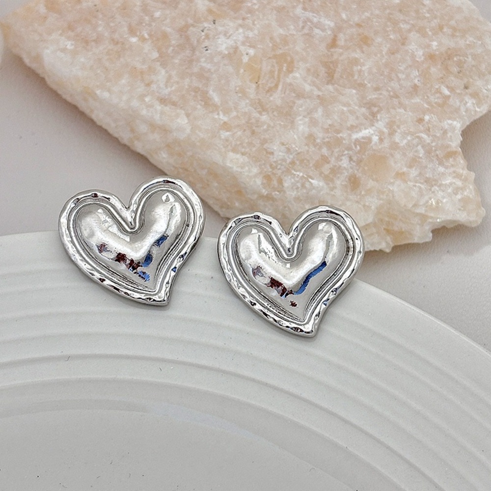 Silver Puffy Heart Earrings*Chunky Heart*Statement*Modern*Chic*LW